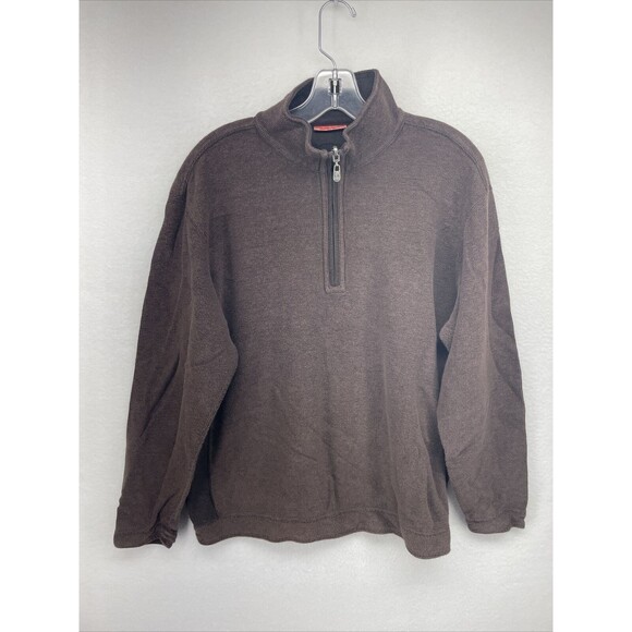 Tommy Bahama Denim Mens Sweater Brown Large L  1/4 Zip Casual, High Neck - Picture 1 of 16